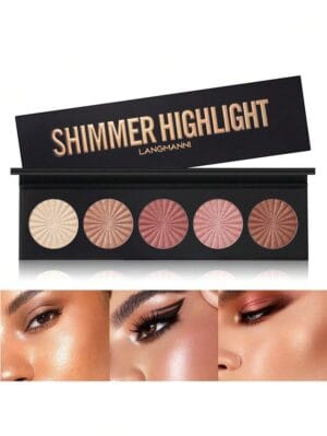 Langmanni Glow Up Highlighter Palette – 5 Colors Long-Lasting Face Bronzer