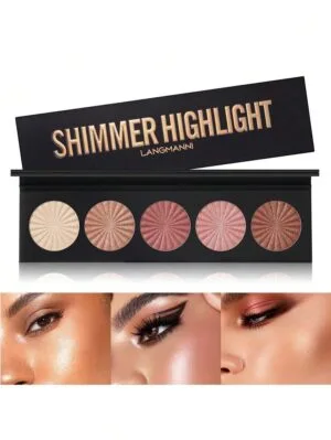 Langmanni Glow Up Highlighter Palette – 5 Colors Long-Lasting Face Bronzer